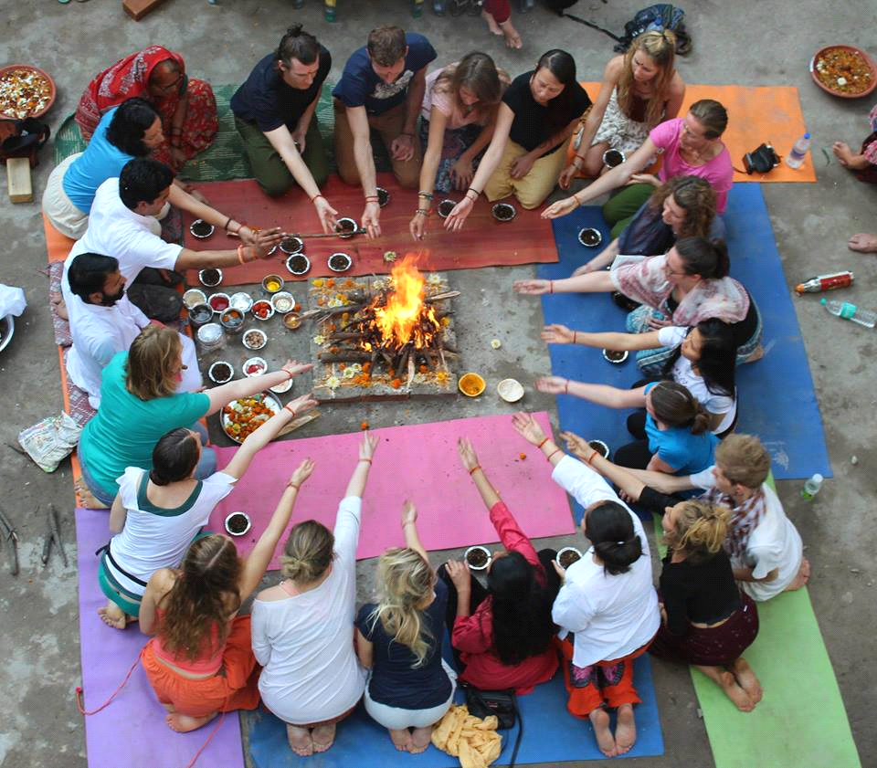 Yoga ttc Opening Fire Ceremony at rishikul yogshala