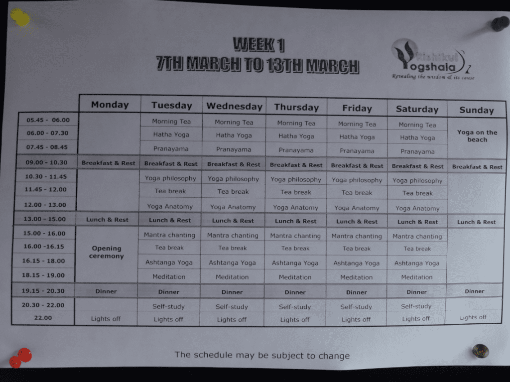 Yoga TTC Schedule at Rishikul Yogshala